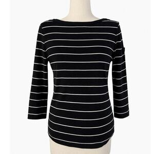 Lauren Ralph Lauren Black & White Striped 3/4 Sleeve Top Women’s Size Large
